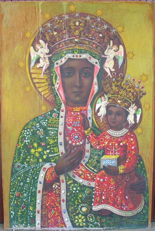 Painting by an anonymous amateur painter depicting Our Lady of Czestochowa, before restoration