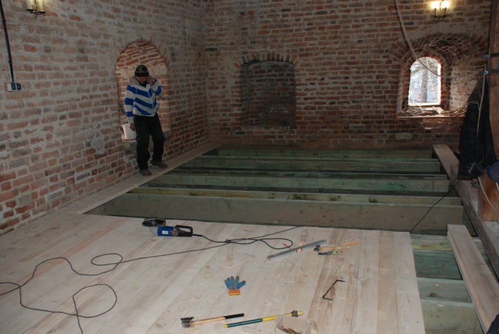 Renovation of the floor and window frames in the bell tower of St Bartholomew's Church, conservation work, 2019