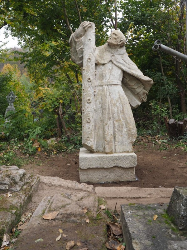 Statue of St Peter of Alcantara in the Basilian cemetery in Krzemieniec