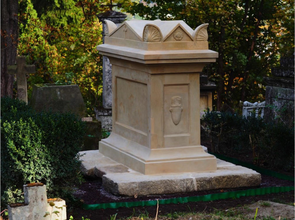 Tombstone of Willibald Besser in the Basilian cemetery in Krzemieniec