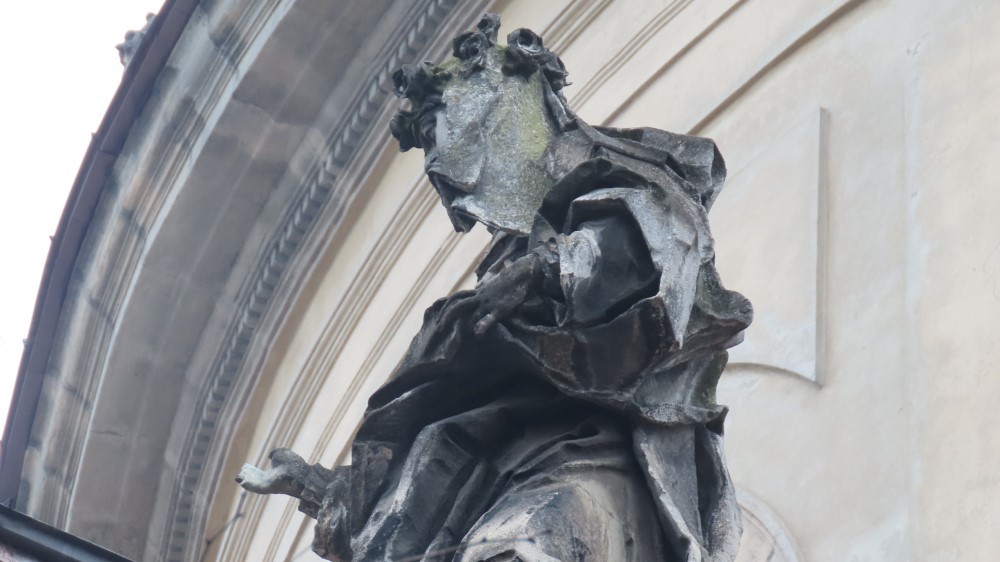 Statue on the porch of the front façade of the Corpus Christi Church (Dominican) in Lviv