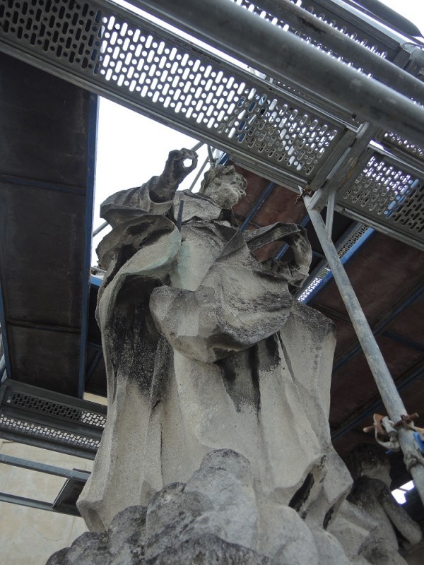 Statue of St. Dominic from the façade of the Corpus Christi Church (Dominican) in Lviv, before restoration