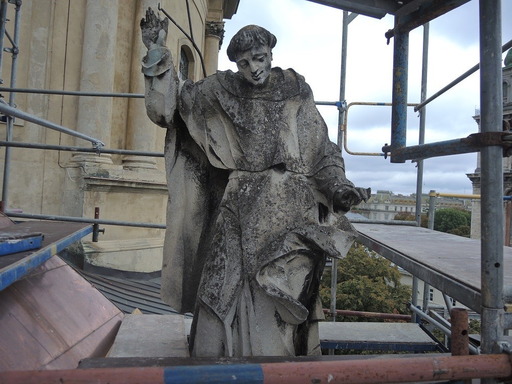 Statue of St. Vincent from the façade of the Corpus Christi Church (Dominican) in Lviv, before restoration