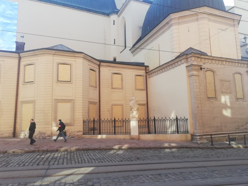 Latin Cathedral in Lviv. Secured object.