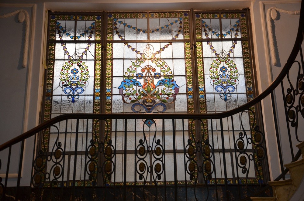 Stained-glass window from the former Hotel Krakowski in Lviv, after restoration