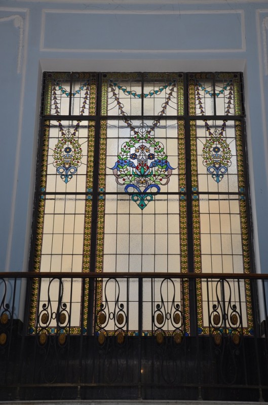 Stained-glass window from the former Hotel Krakowski in Lviv, after restoration