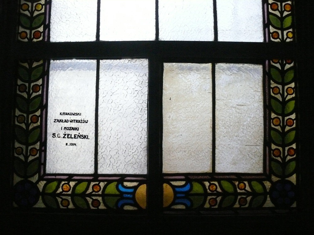 Stained-glass window from the former Hotel Krakowski in Lviv, before restoration