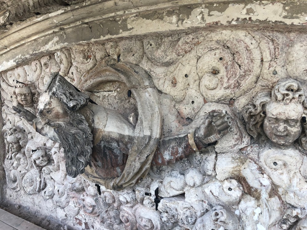 Sculpture from the collegiate church of the Holy Trinity before restoration, Ołyka, 2018