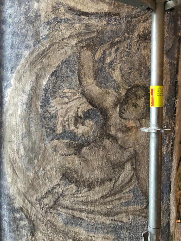 Polychromes of the south wall of the chancel in the Church of the Bernardine Fathers of St. Francis and St. Bernard, state before conservation, Vilnius, 2019