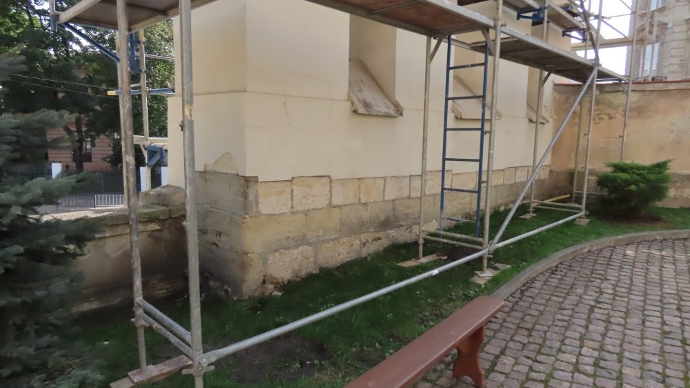 Bell tower of St. Anthony Church in Lviv, restoration work
