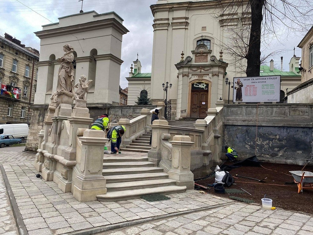 Stairs of St. Anthony's Church in Lviv, state after restoration work