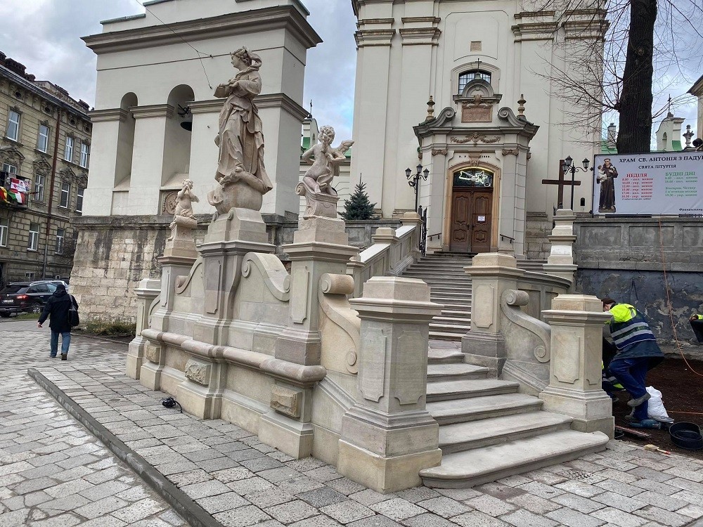 Stairs of St. Anthony's Church in Lviv, state after restoration work