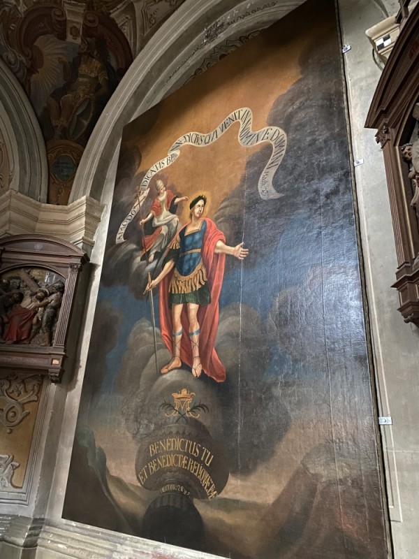 Fotografia przedstawiająca Painting \"Saint Benedict\", restoration work