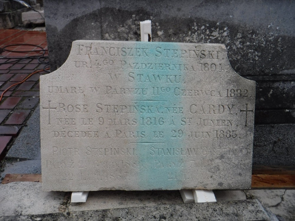 Tombstone of M. Stępiński from Les Champeaux cemetery in Montmorency, restoration work