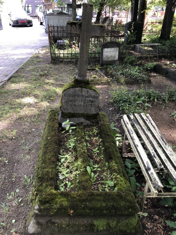 Tombstone of G. Plater at St. Michael's Cemetery in Riga, condition before conservation work