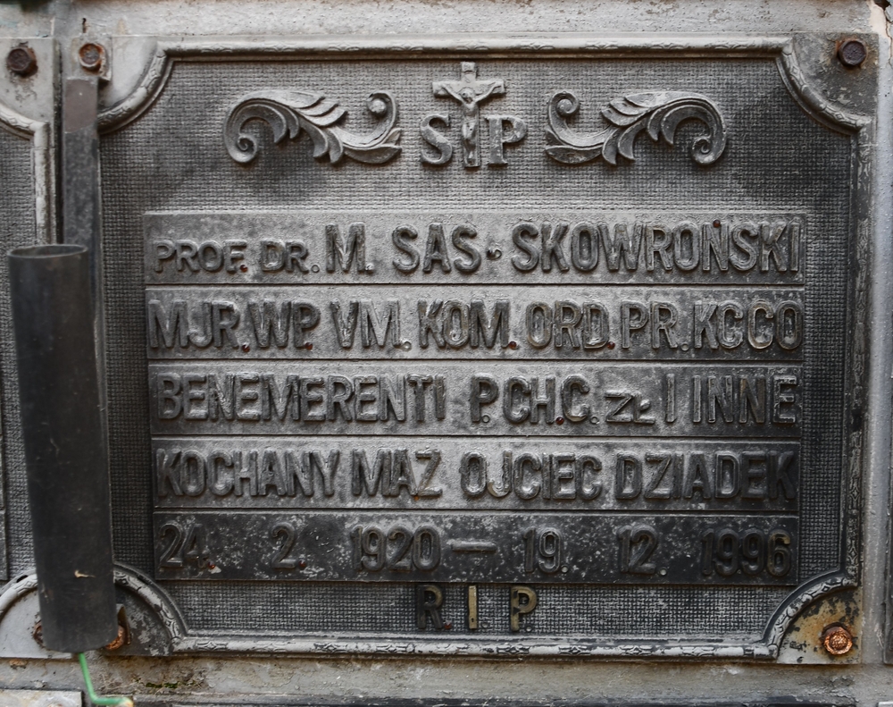 Tombstone of Mieczyslaw Skowronski-Sas, columbarium at St Andrew Bobola Church in London
