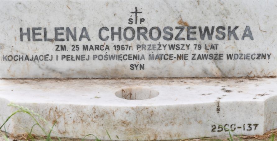 Tombstone of Dora Choroszewski, Helena Choroszewski and Walery Choroszewski, North Sheen Cemetery, London (inscription)