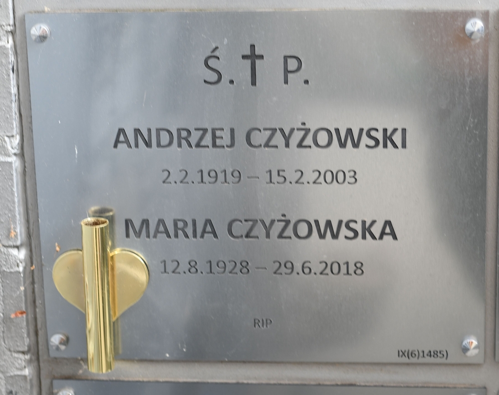 Tombstone of Maria Czyżowska and Andrzej Czyżowski, columbarium at St Andrew Bobola Church in London