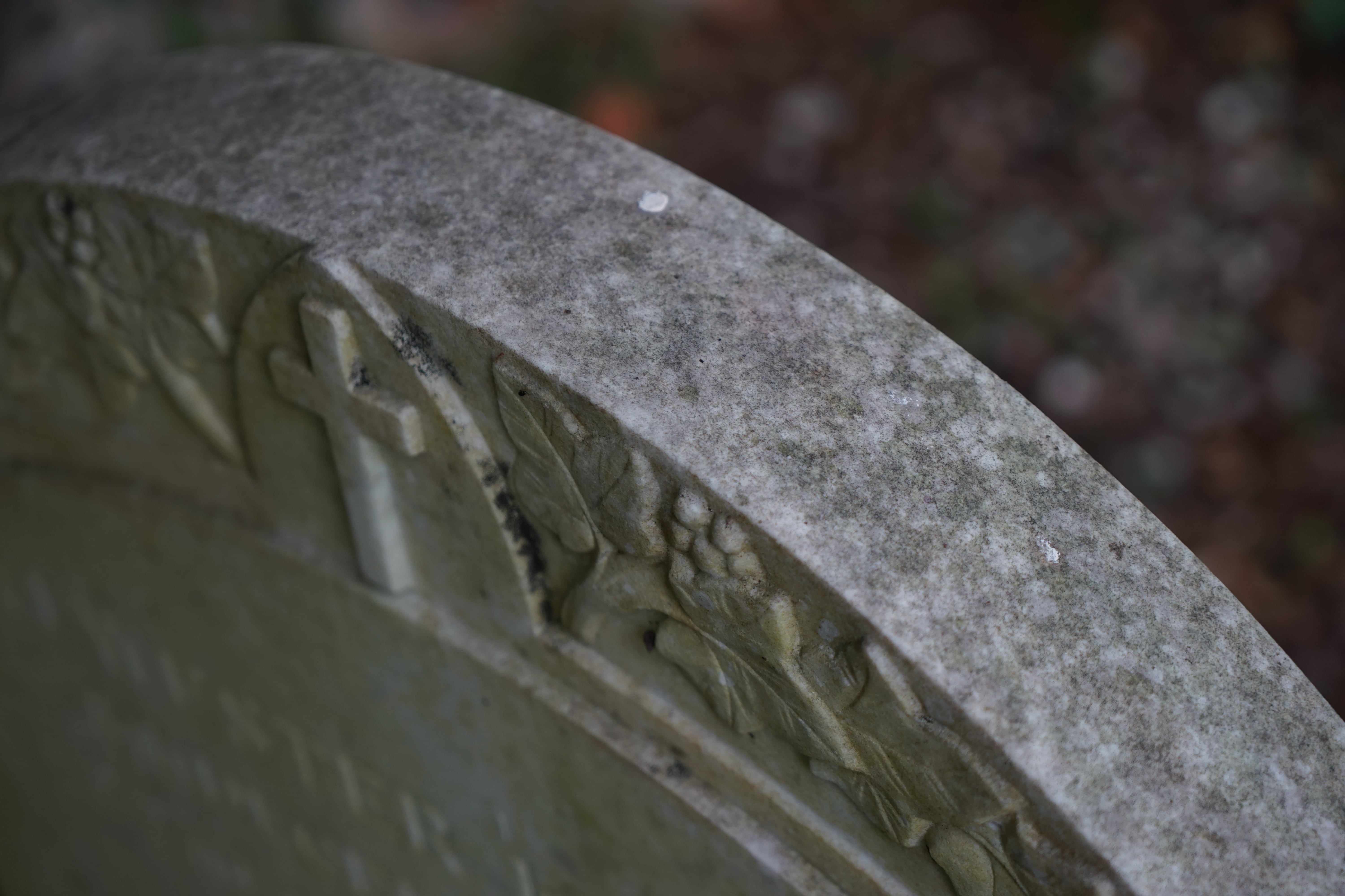 Fragment of tombstone of Sylvester and Erika Karalus, Fairmile Cemetery, Henley-on-Thames