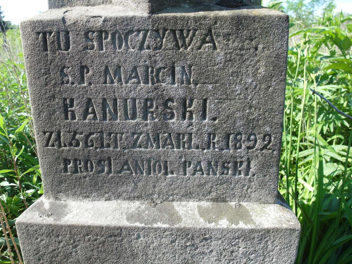 Inscription from the gravestone of Marcin Kanurski, Kozówka cemetery