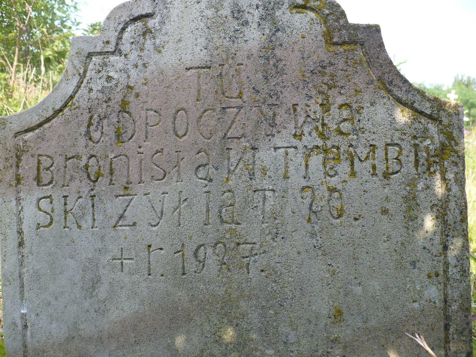 Inscription from the tombstone of Bronislaw Trembilski, Chorostkow cemetery