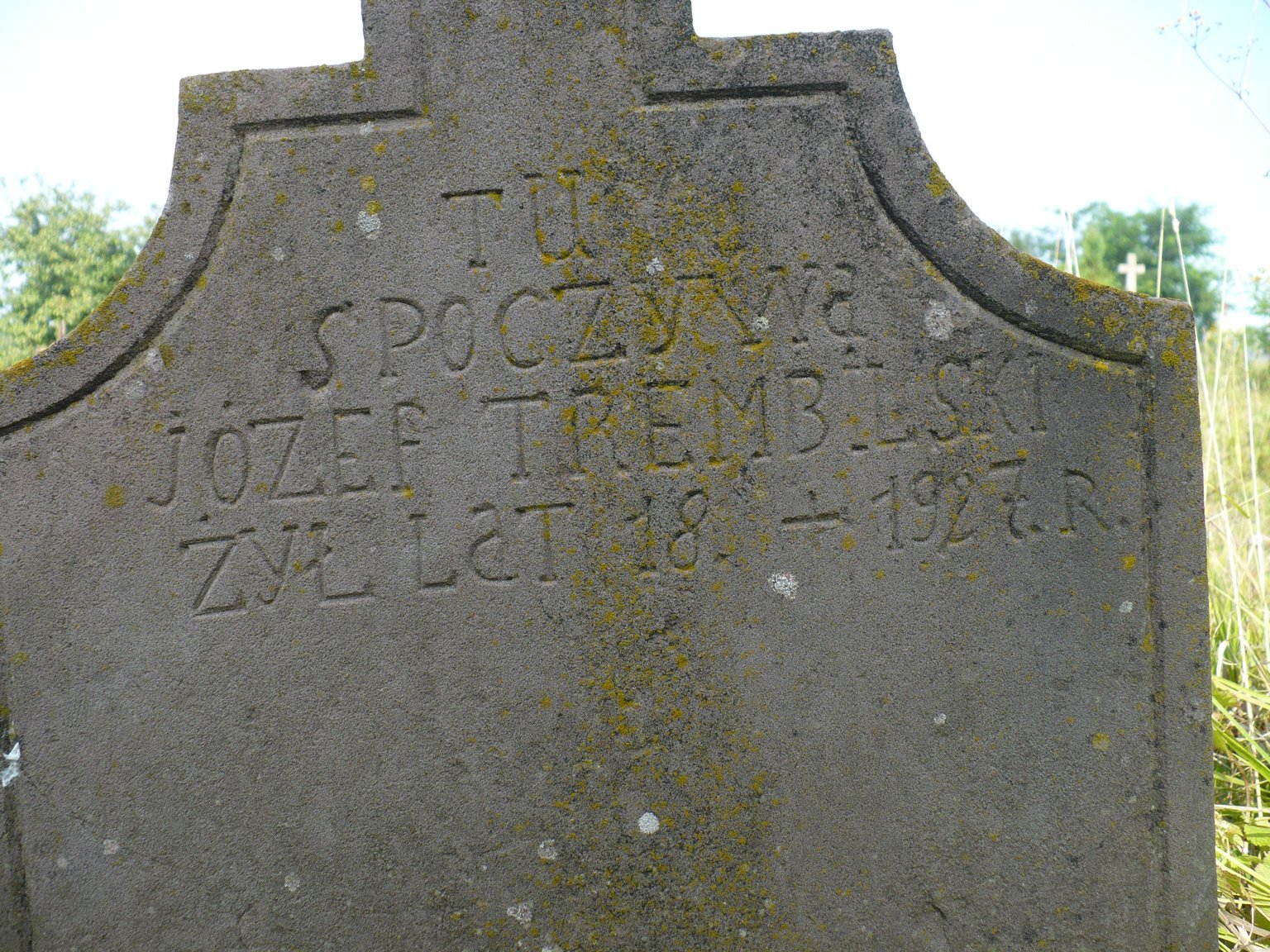 Inscription from the gravestone of Jozef Trembilski, Chorostkowo cemetery