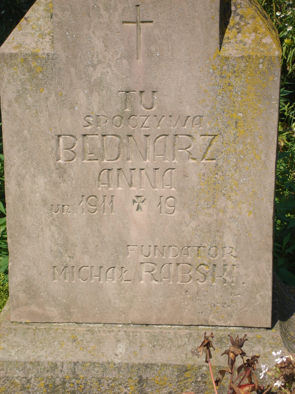 Inscription from the gravestone of Anna Bednarz, Chorostkowo cemetery