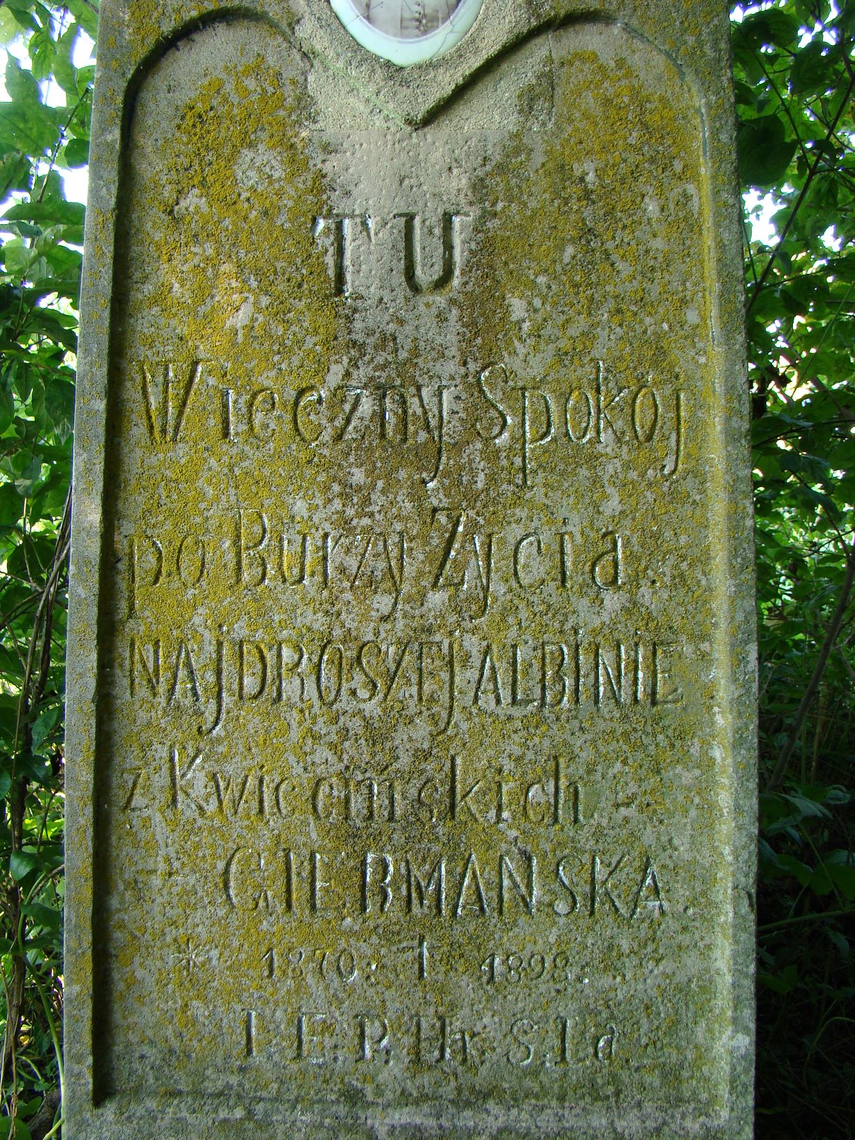 Inscription from the gravestone of Albina Giermańska, Chorostkowo cemetery