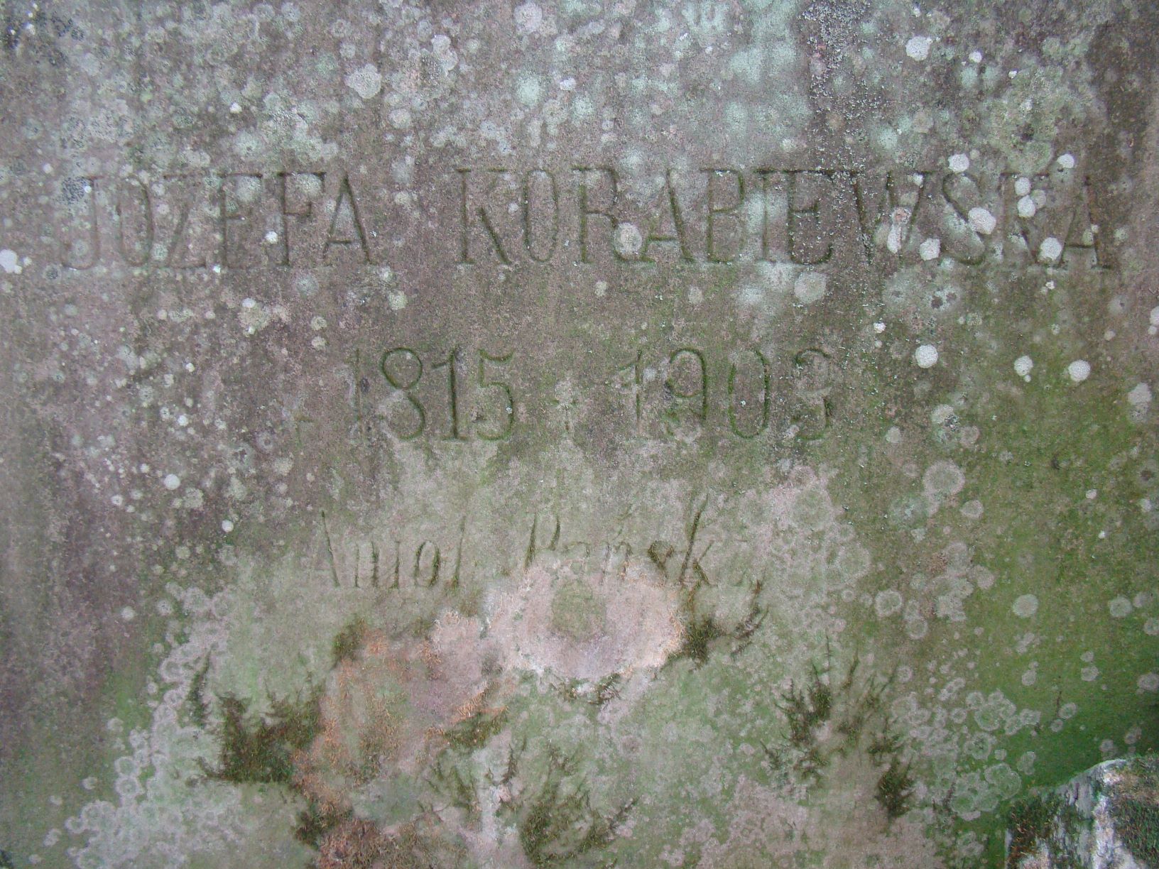 Inscription from the gravestone of Józefa Korabiewska, Chorostkowo cemetery