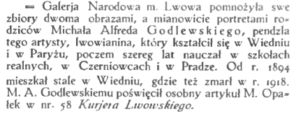Obrazy Michała Alfreda Godlewskiego w Lwowskiej Galerii Sztuki