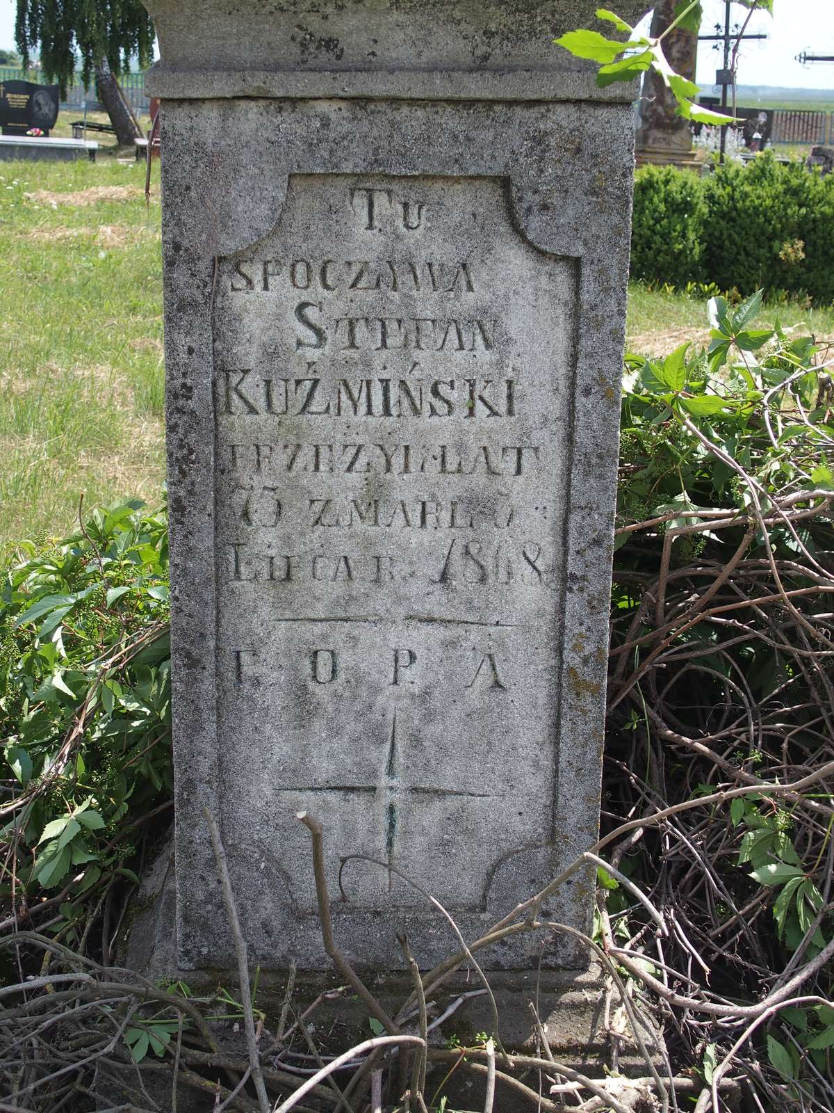 Inscription from the tombstone of Stefan Kuzminski, Kipiaczka cemetery, 2018