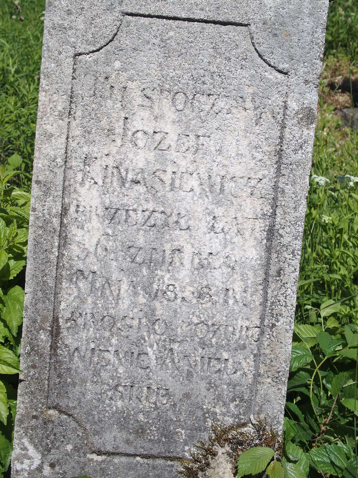 Inscription from the gravestone of Józef Kinasiewicz, Horodyszcze cemetery