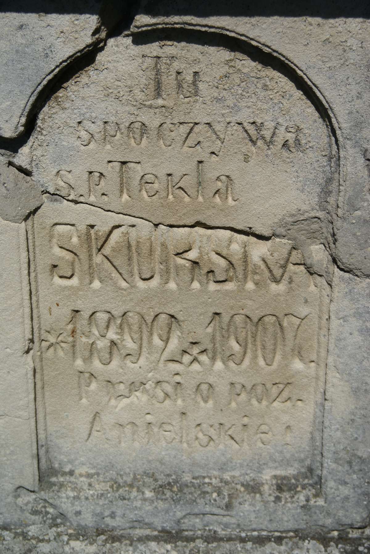 Inscription from the gravestone of Tekla Skurska, Horodyszcze cemetery