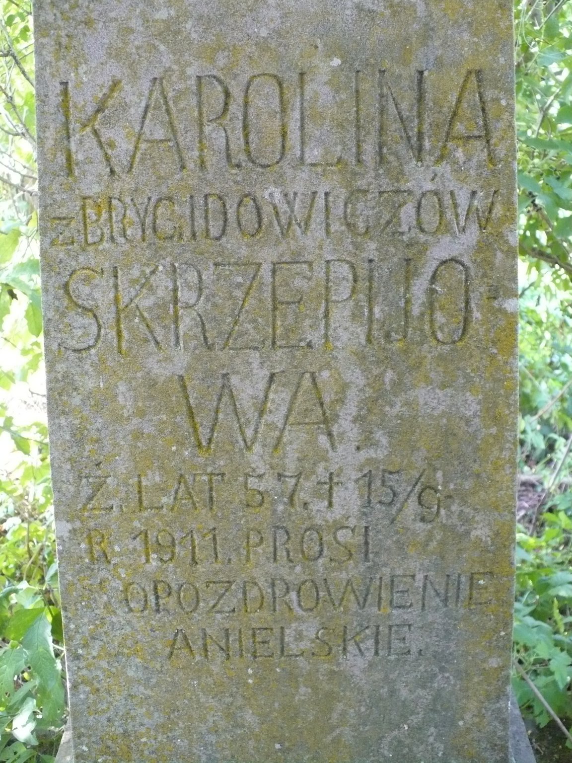 Inscription from the tombstone of Karolina Skrzepiowa, Chorostkovo cemetery