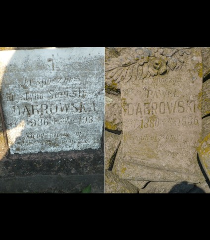 Inskrypcje z nagrobka Krystyny i Pawła Dąbrowskich, cmentarz w Chorostkowie