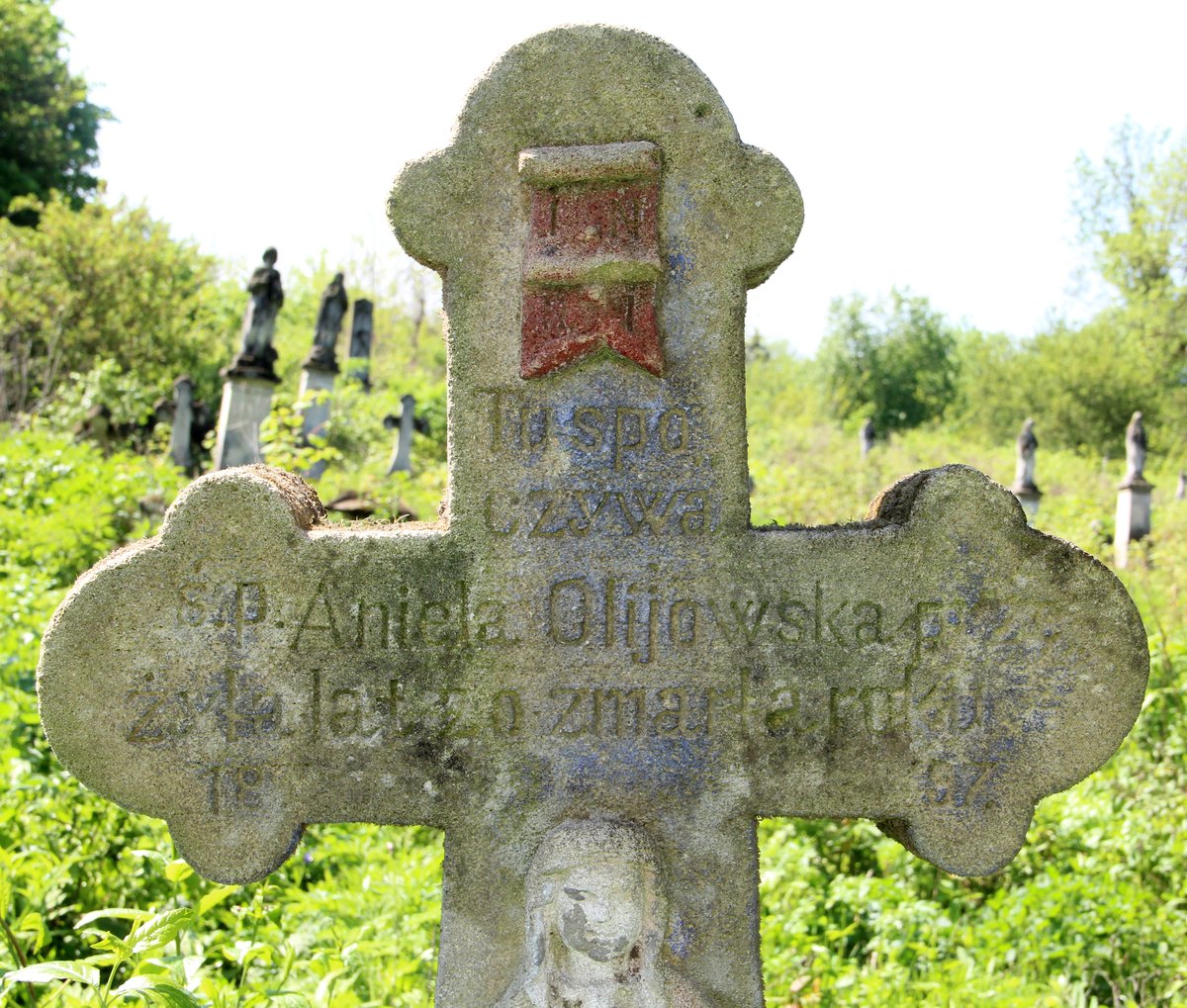 Inscription from the gravestone of Aniela Olijowska, cemetery in Oprylovce