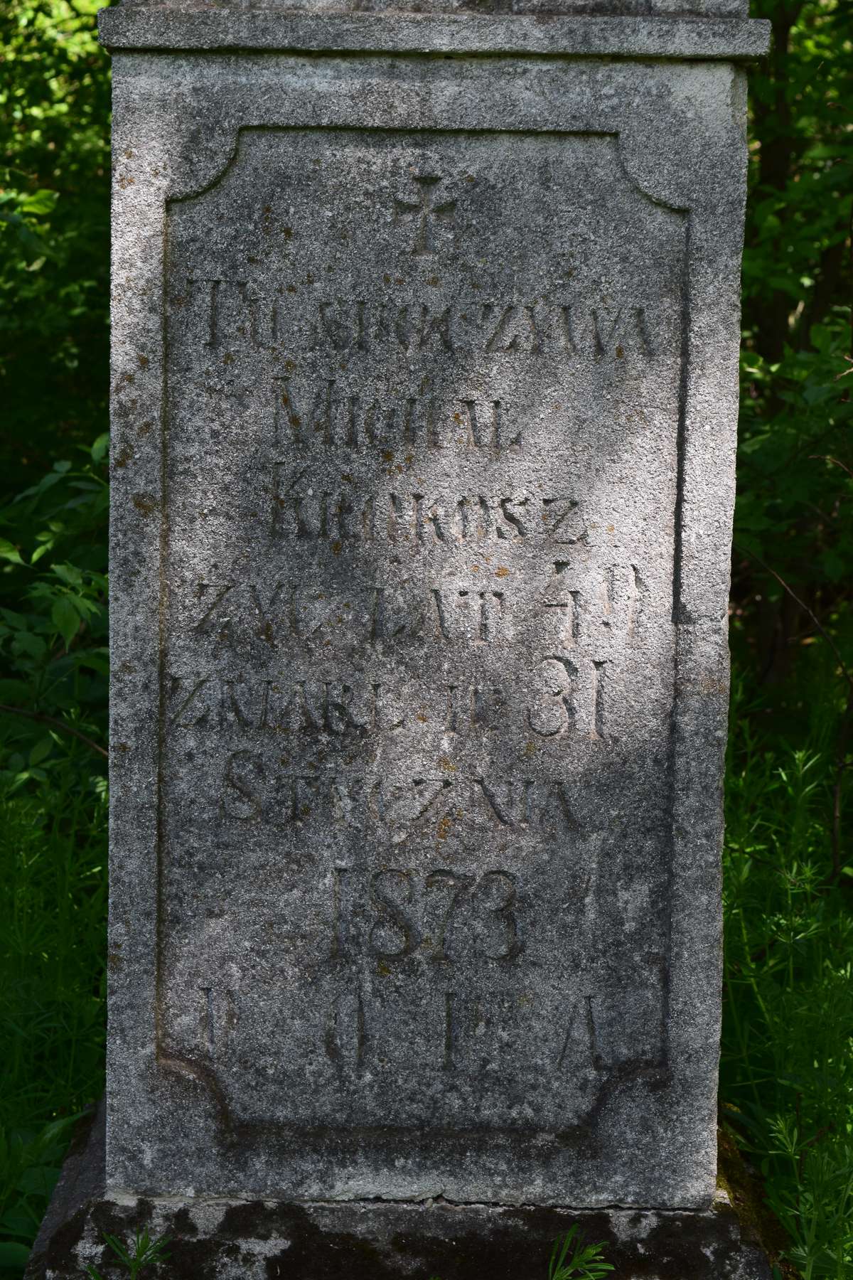 Inscription from the gravestone of Michał Krokosz, Kozłowo cemetery