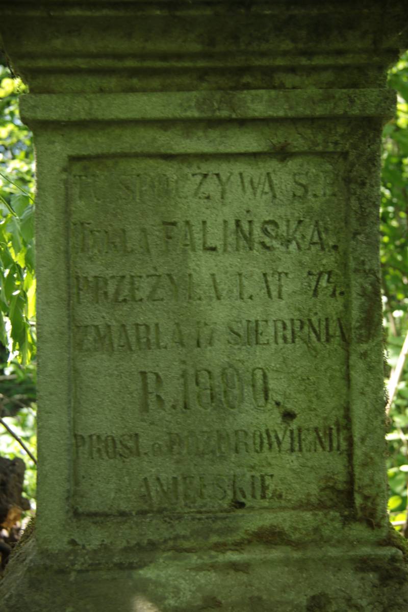 Inscription from the tombstone of Tekla Falińska, Kozłowo cemetery