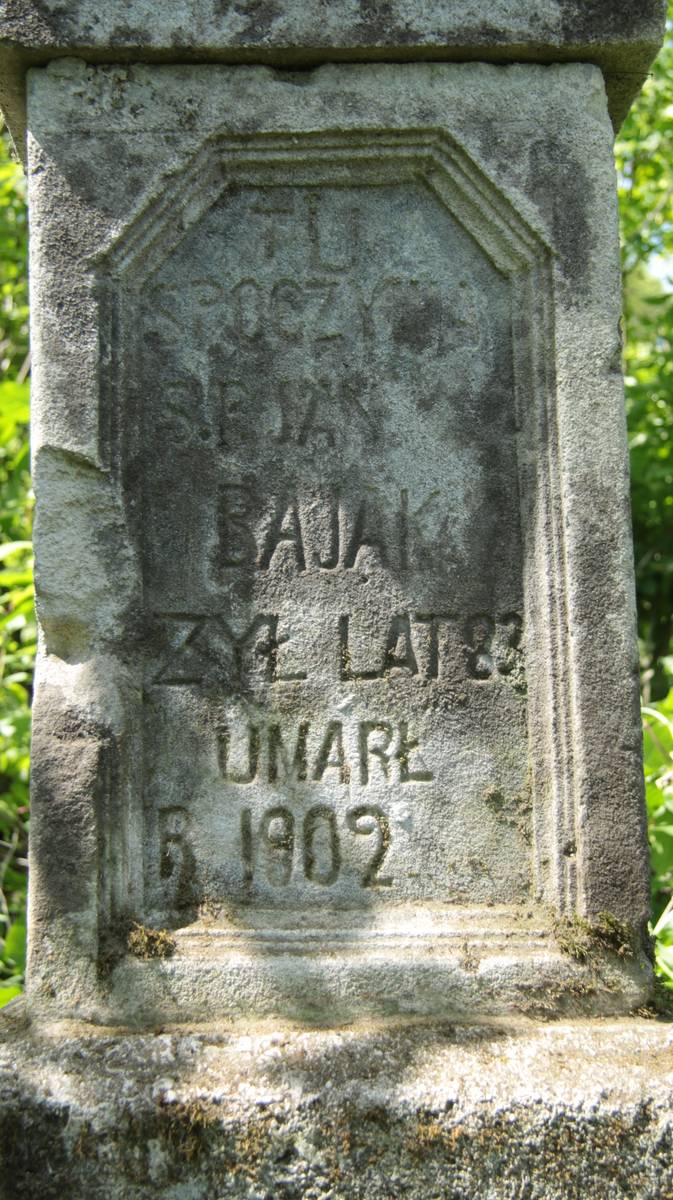 Inscription from the gravestone of Jan Bajak, Kozłowo cemetery