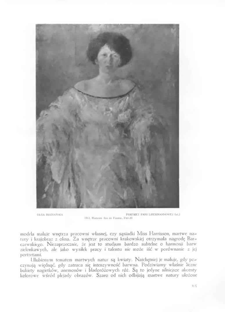 Photo montrant Peinture d\'Olga Boznańska \"Portrait de la chanteuse d\'opéra Jadwiga Lachowska\" au musée de Yokohama (aujourd\'hui au musée d\'art de Ōhara à Kurashiki).