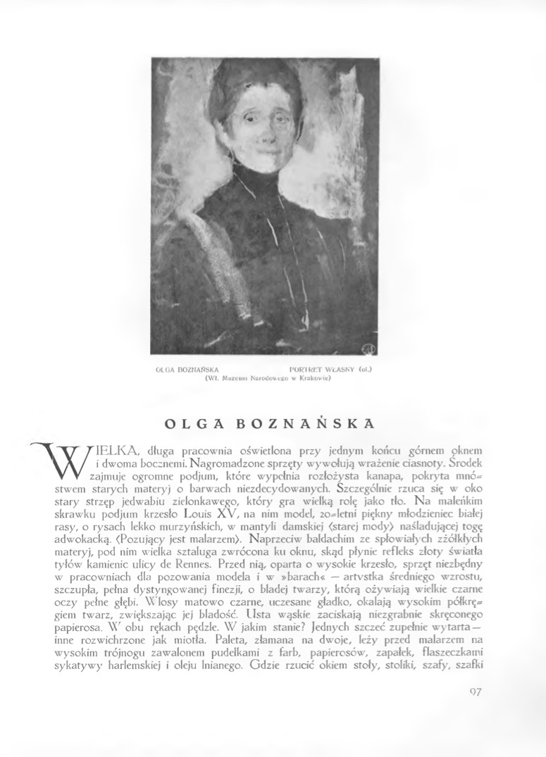 Photo montrant Peinture d\'Olga Boznańska \"Portrait de la chanteuse d\'opéra Jadwiga Lachowska\" au musée de Yokohama (aujourd\'hui au musée d\'art de Ōhara à Kurashiki).