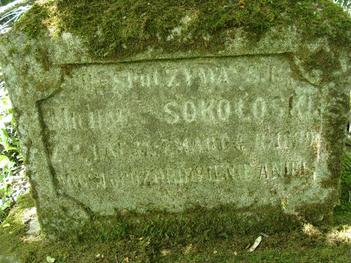 Inscription from the gravestone of Michał Sokołuski, Kozłowo cemetery