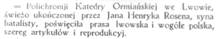 Ukończenie przez Jana Henryka Rosena polichromii w katedrze ormiańskiej we Lwowie