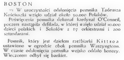 Odsłonięcie pomnika Tadeusza Kościuszki w 1927 roku w Bostonie