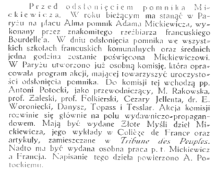 Przygotowania do odsłonięcia pomnika Adama Mickiewicza w Paryżu w 1929 roku