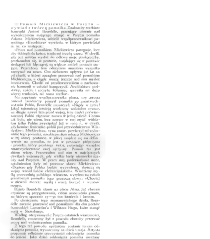 Rozmowa z Antoine Bourdellem, twórcą pomnika Adama Mickiewicza w Paryżu