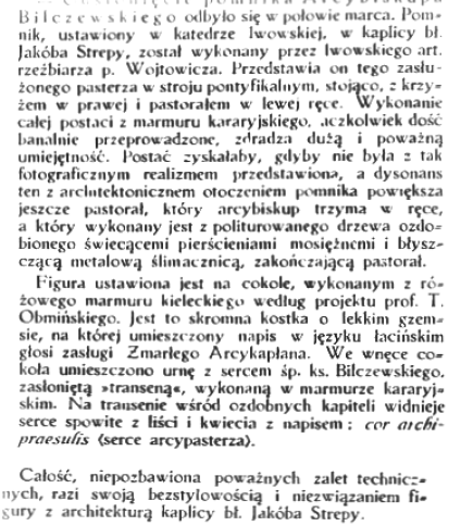 Odsłonięcia pomnika arcybiskupa Józefa Bilczewskiego w katedrze Wniebowzięcia Najświętszej Marii Panny we Lwowie