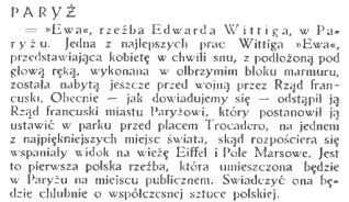 Ustawienie rzeźby „Ewa” Edwarda Wittiga w parku obok placu Trocadéro w Paryżu