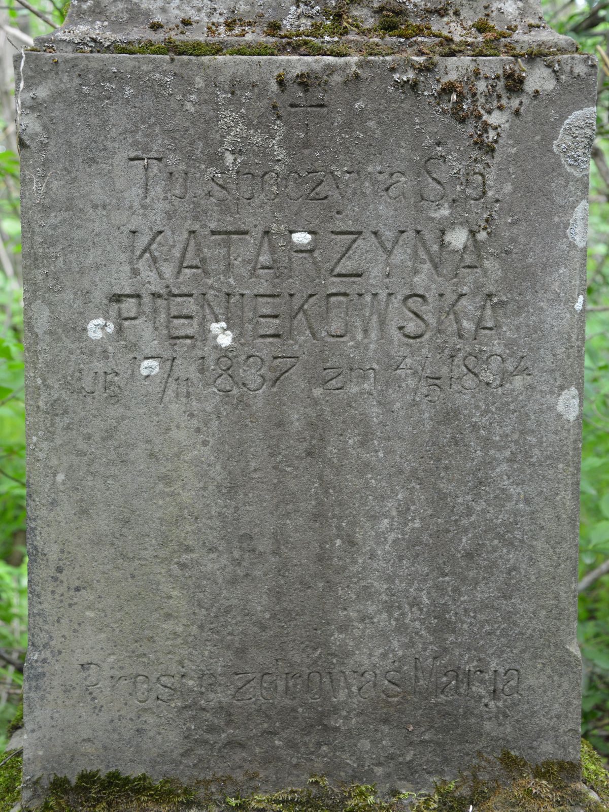 Inscription on the gravestone of Katarzyna Pieniekowska in Draganówka cemetery