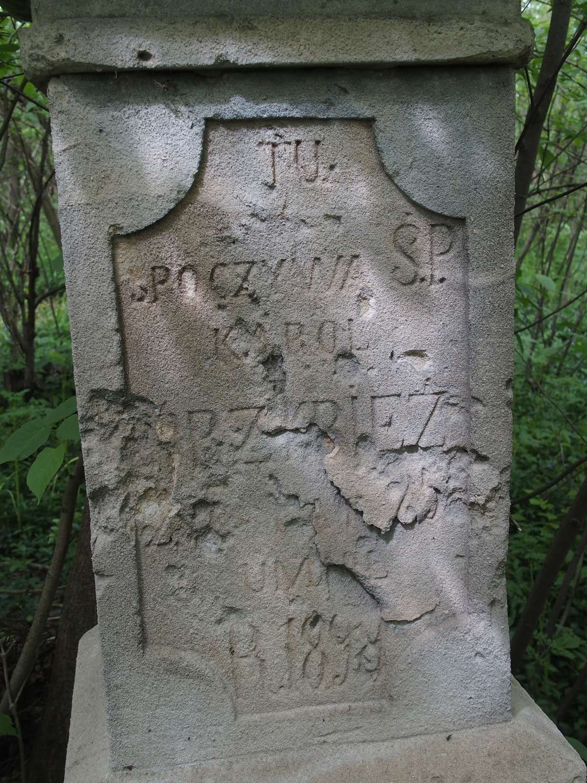 Inscription on the tombstone of Karol Przybież in the cemetery in Draganówka